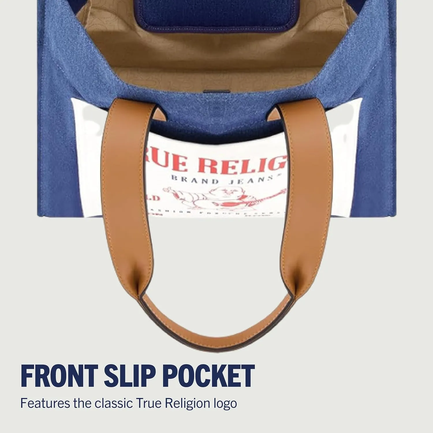 True Religion Large Tote Bag, Canvas Travel Carryall Shoulder Handbag
