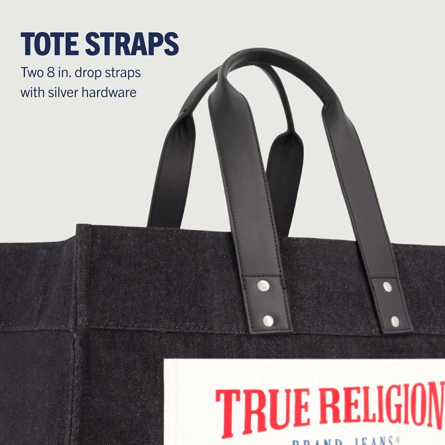 True Religion Large Tote Bag, Canvas Travel Carryall Shoulder Handbag