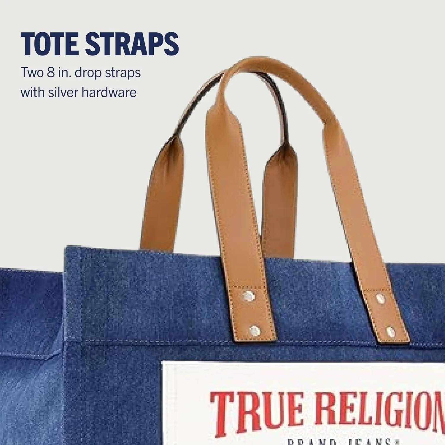True Religion Large Tote Bag, Canvas Travel Carryall Shoulder Handbag