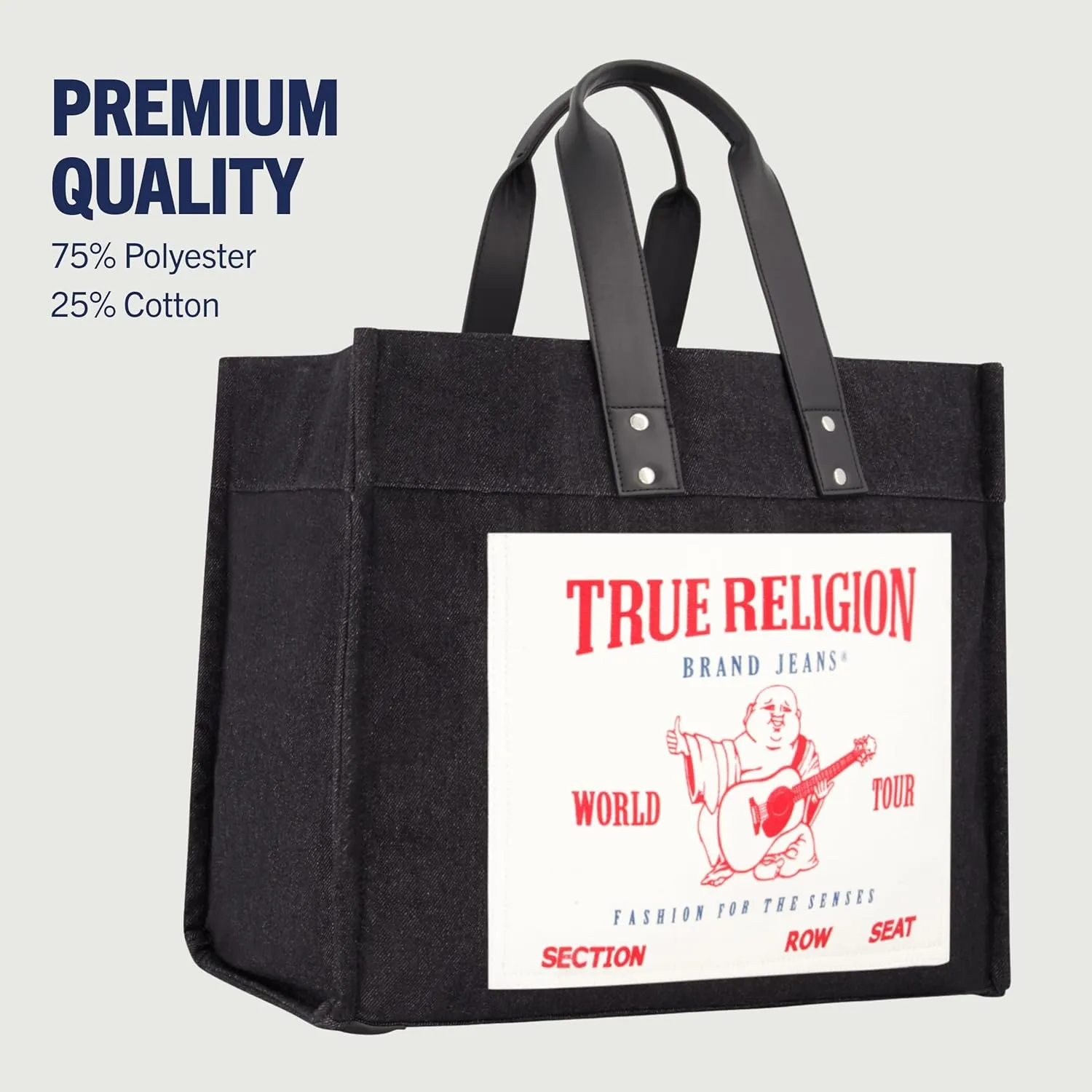 True Religion Large Tote Bag, Canvas Travel Carryall Shoulder Handbag