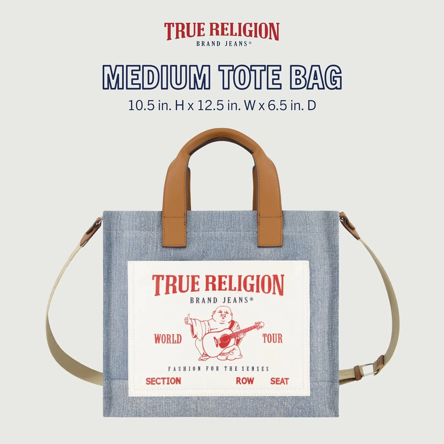 True Religion Tote, Women's Medium Travel Shoulder Bag with Adjustable Strap