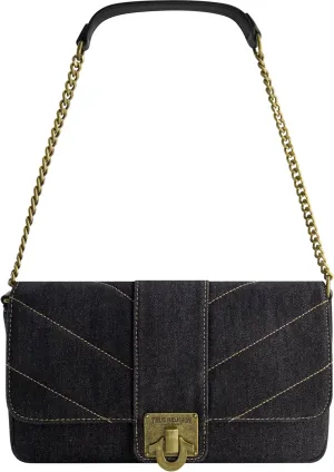 True Religion Women's Denim Shoulder Bag Purse, Mini Handbag with Chain Strap