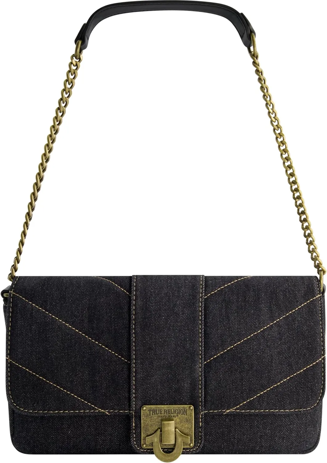 True Religion Women's Denim Shoulder Bag Purse, Mini Handbag with Chain Strap