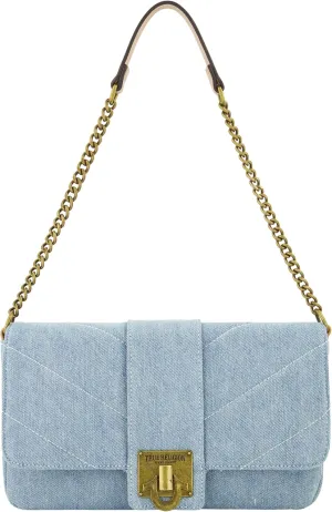 True Religion Women's Denim Shoulder Bag Purse, Mini Handbag with Chain Strap