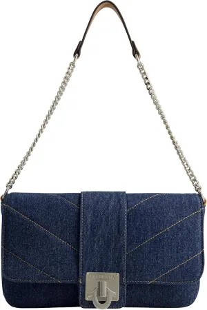 True Religion Women's Denim Shoulder Bag Purse, Mini Handbag with Chain Strap