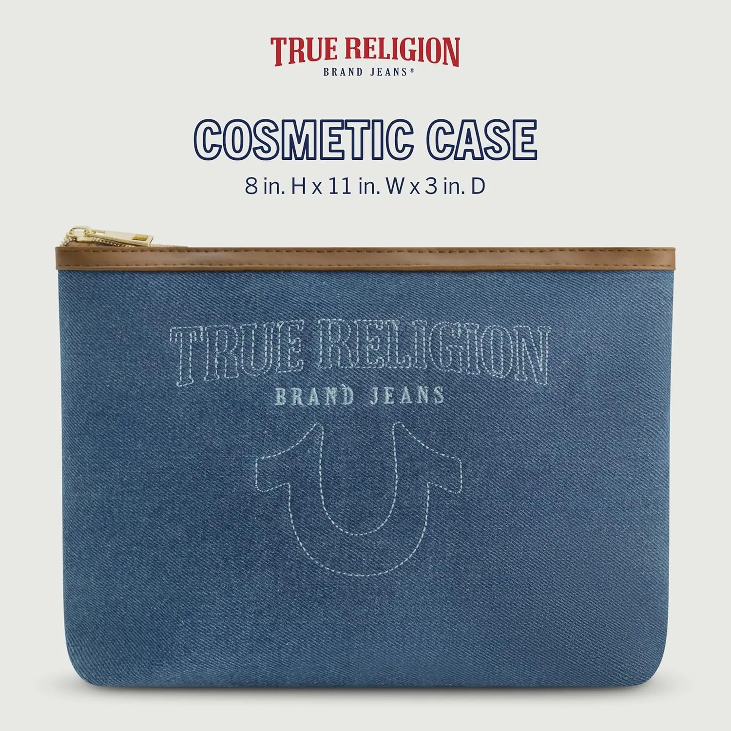 True Religion Women's Makeup Bag, Small Travel Cosmetic Zipper Pouch Organizer