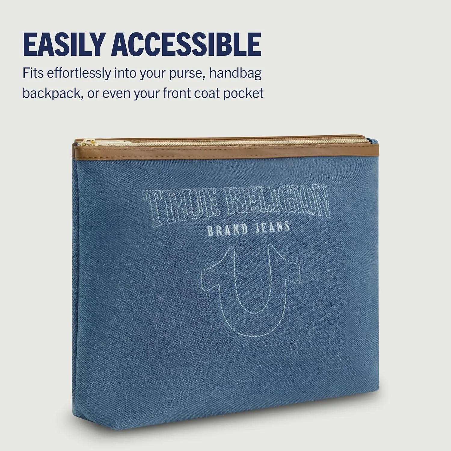 True Religion Women's Makeup Bag, Small Travel Cosmetic Zipper Pouch Organizer