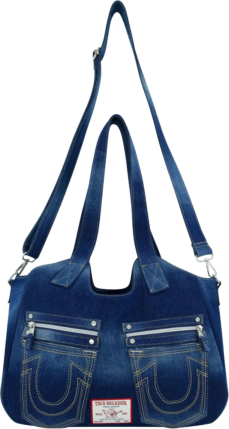 True Religion Women's Satchel Bag, Crossbody Purse Handbag with Horseshoe Logo Stitching