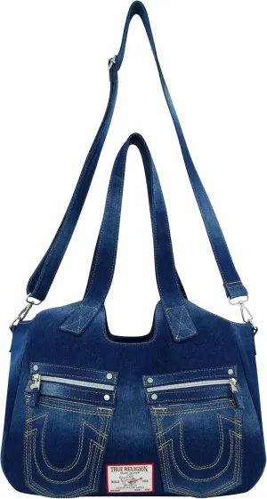 True Religion Women's Satchel Bag, Crossbody Purse Handbag with Horseshoe Logo Stitching
