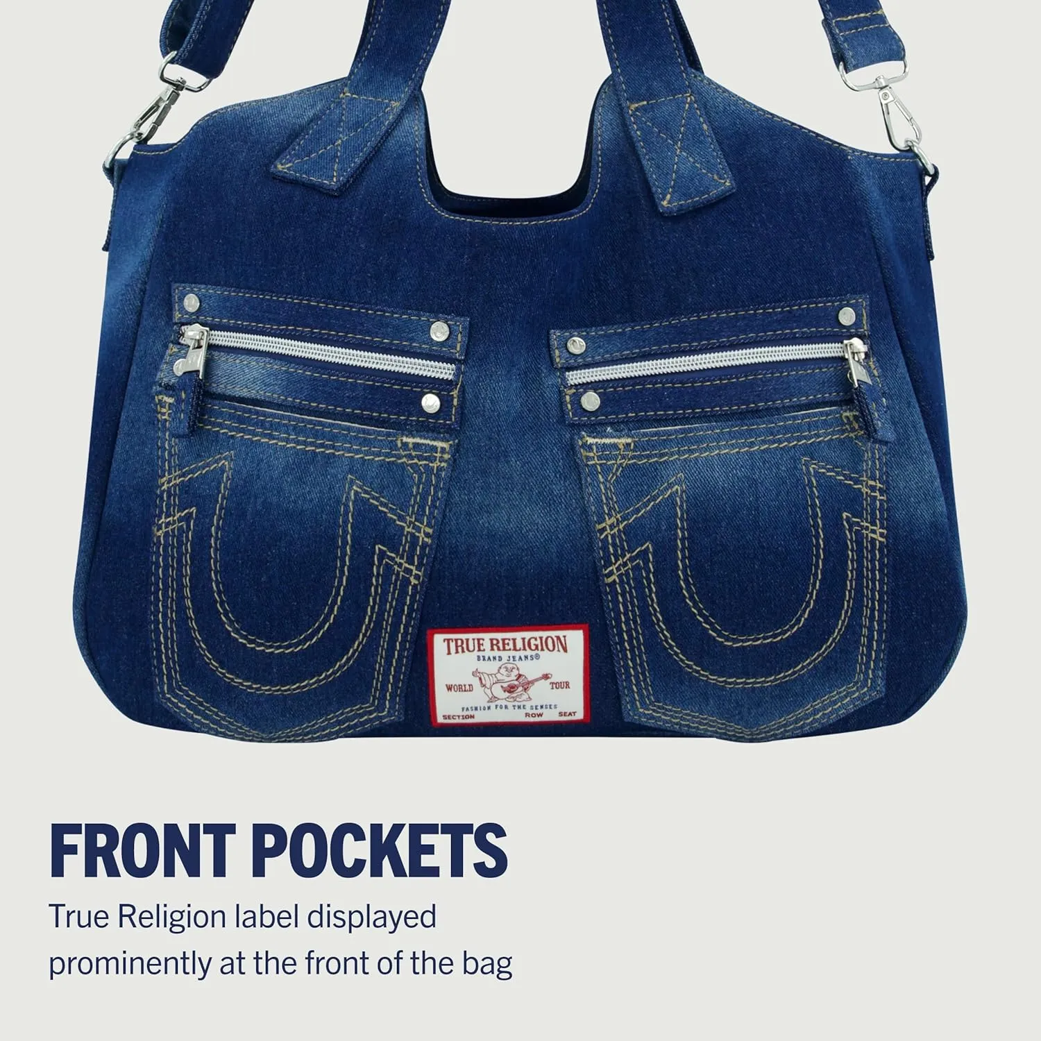 True Religion Women's Satchel Bag, Crossbody Purse Handbag with Horseshoe Logo Stitching