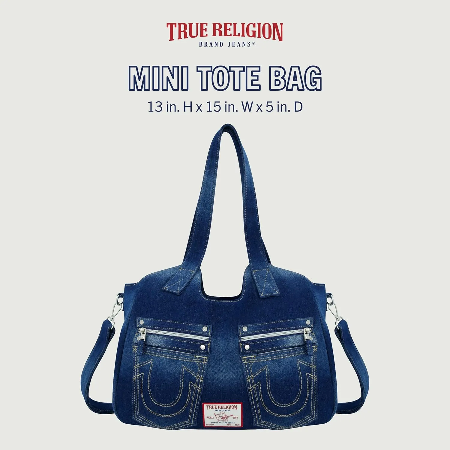 True Religion Women's Satchel Bag, Crossbody Purse Handbag with Horseshoe Logo Stitching