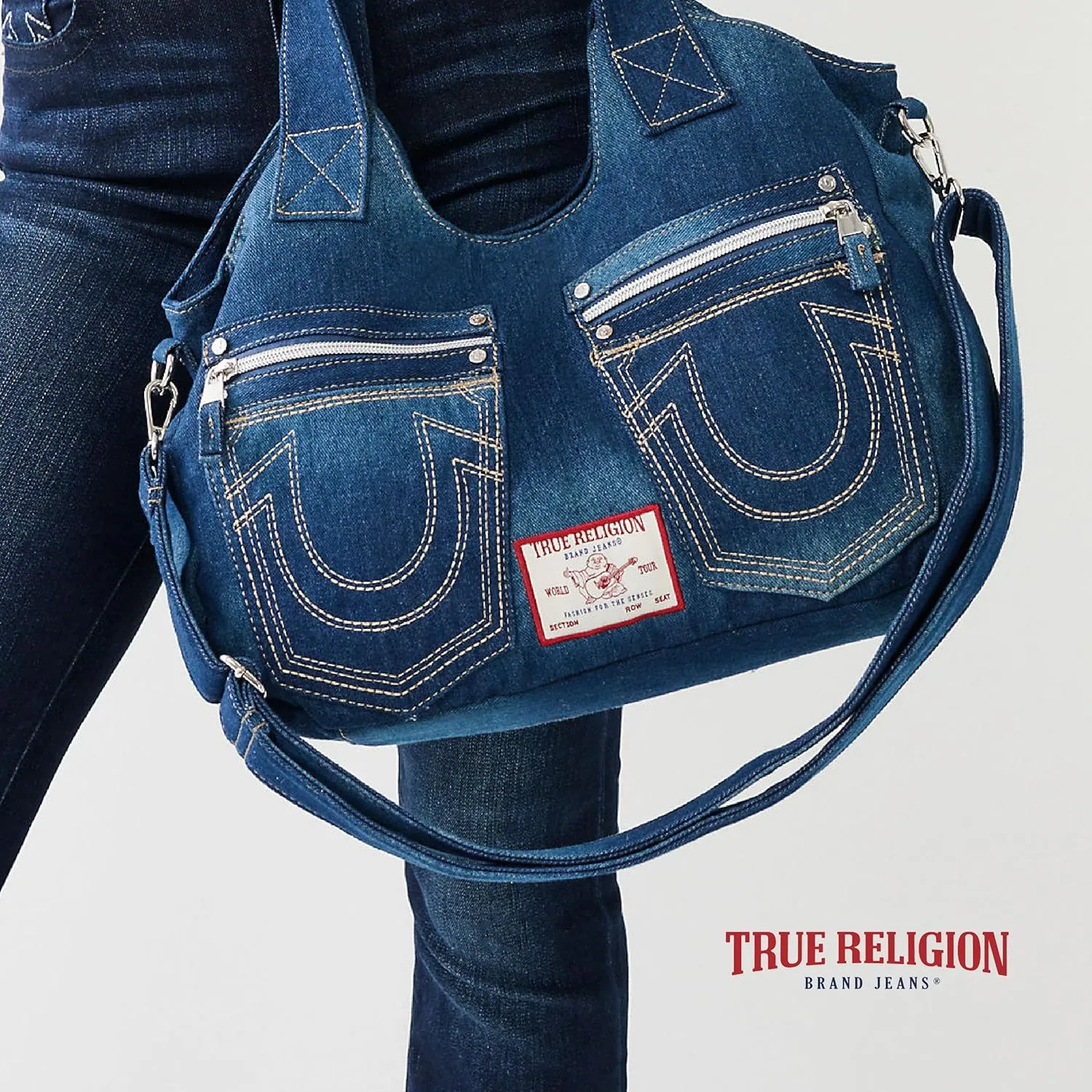 True Religion Women's Satchel Bag, Crossbody Purse Handbag with Horseshoe Logo Stitching