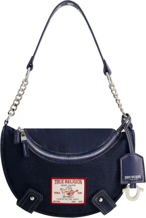 True Religion Women's Shoulder Bag Purse, Small Hobo Handbag with Chain Handle, Denim