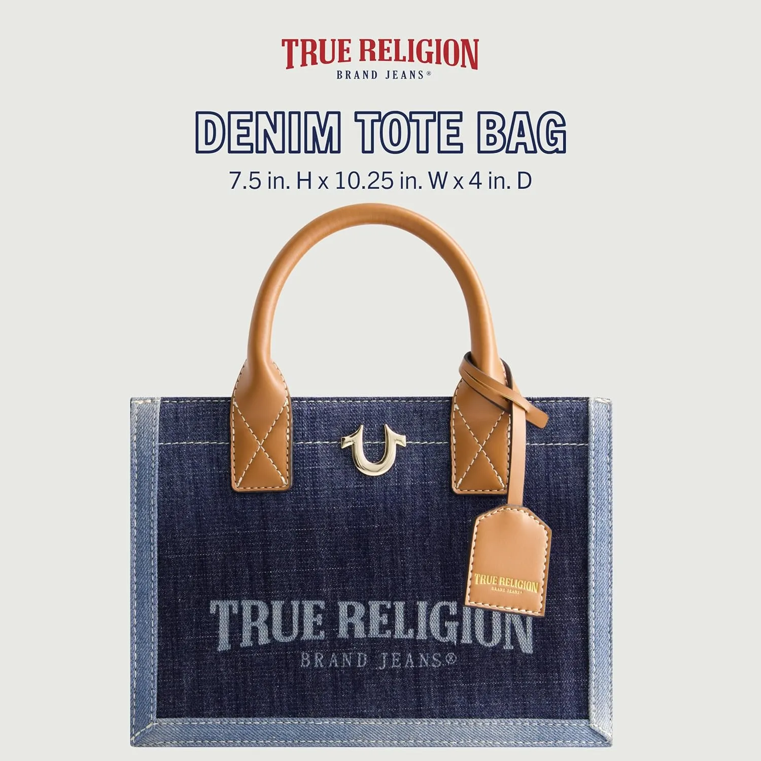 True Religion Women's Tote Bag, Medium Travel Purse Handbag with Adjustable Shoulder Strap and Horseshoe Logo
