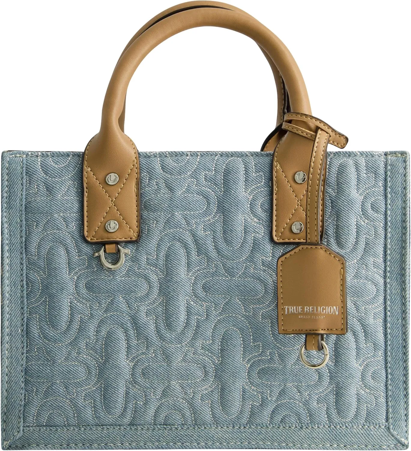 True Religion Women's Tote Bag, Quilted Horseshoe Travel Shoulder Handbag with Adjustable Crossbody Strap