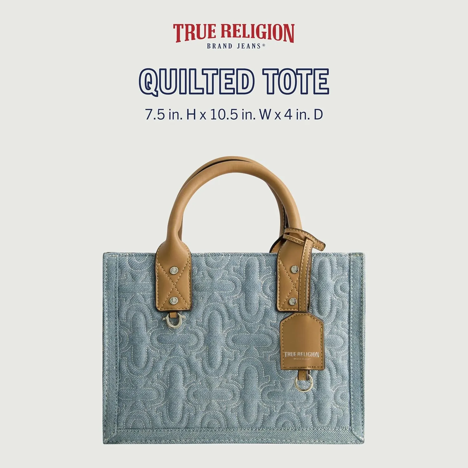 True Religion Women's Tote Bag, Quilted Horseshoe Travel Shoulder Handbag with Adjustable Crossbody Strap