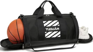 TUGUAN Gym Bag for Men Women with Wet Pocket & Shoe Compartment Travel Duffle Bag Man Sport Basketball Football Bag Weekend Overnight Duffel Bag Gym Tote bag 40L, Black