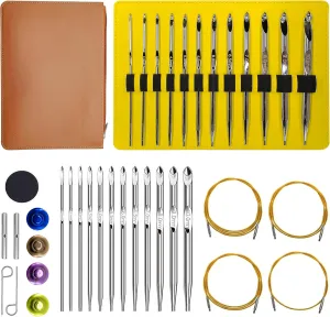 Tunisian Crochet Hook Set | 12 Hooks (3mm-10mm) | Interchangeable Aluminum Crochet Hook Set | Ergonomic Grips | Knitting and Crochet Accessories Sett