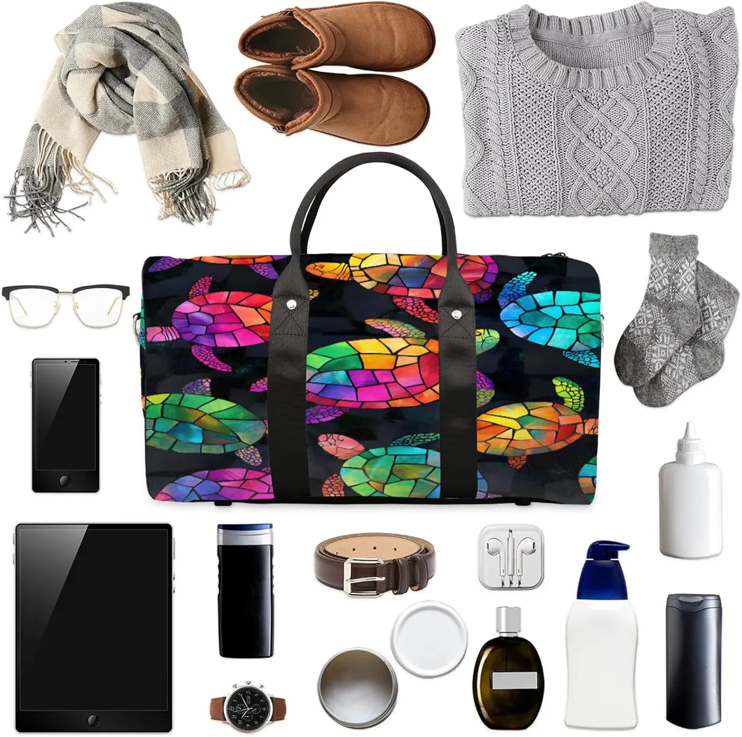 Turtle Duffle Bag for Travel, Overnight Weekend Gym Carry On Luggage Bag, Sea Turtle Travel Duffel Bag for Men Women