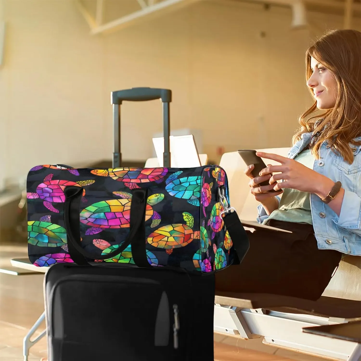 Turtle Duffle Bag for Travel, Overnight Weekend Gym Carry On Luggage Bag, Sea Turtle Travel Duffel Bag for Men Women