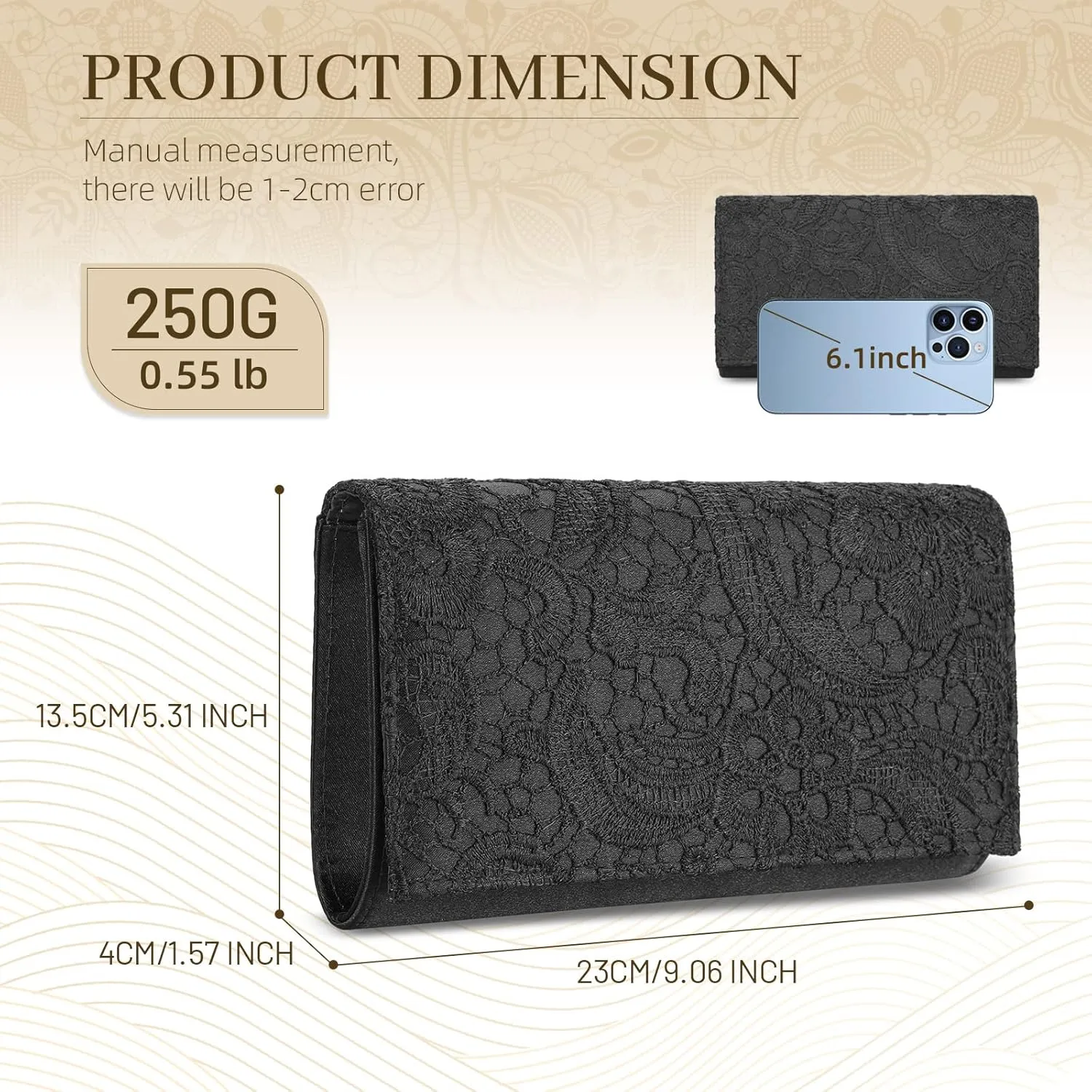 UBORSE Elegant Floral Lace Clutch Purses for Women Evening Handbag Envelope Clutch Bag Wedding Prom Party Purses