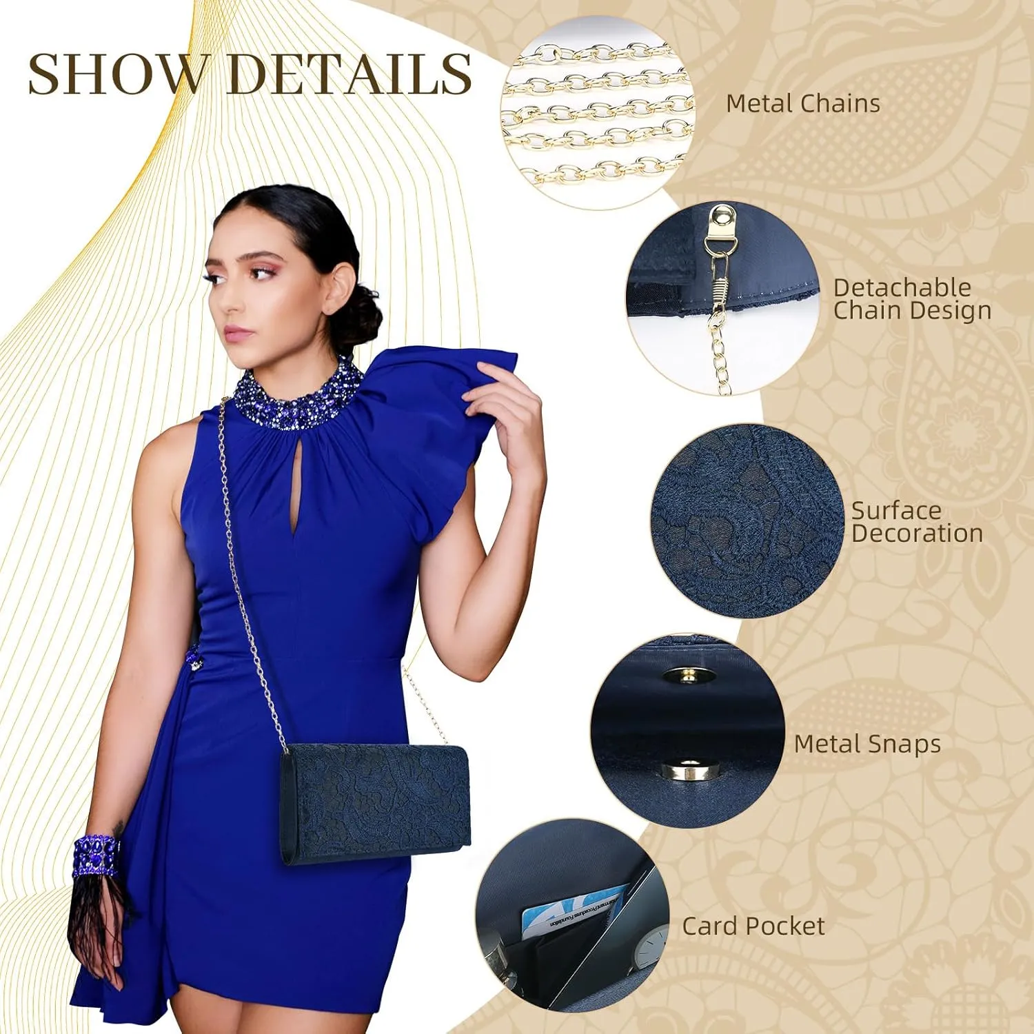UBORSE Elegant Floral Lace Clutch Purses for Women Evening Handbag Envelope Clutch Bag Wedding Prom Party Purses