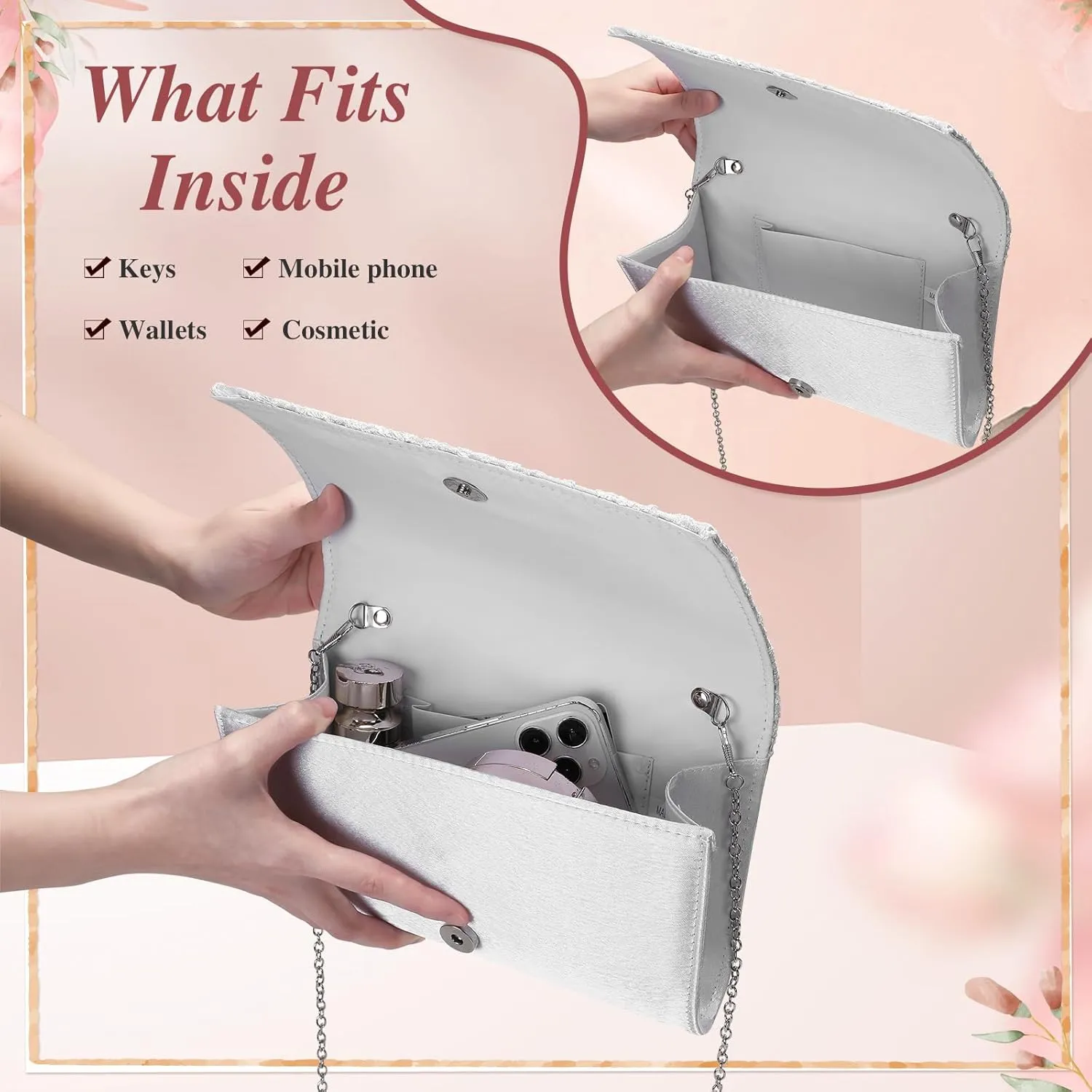 UBORSE Elegant Floral Lace Clutch Purses for Women Evening Handbag Envelope Clutch Bag Wedding Prom Party Purses