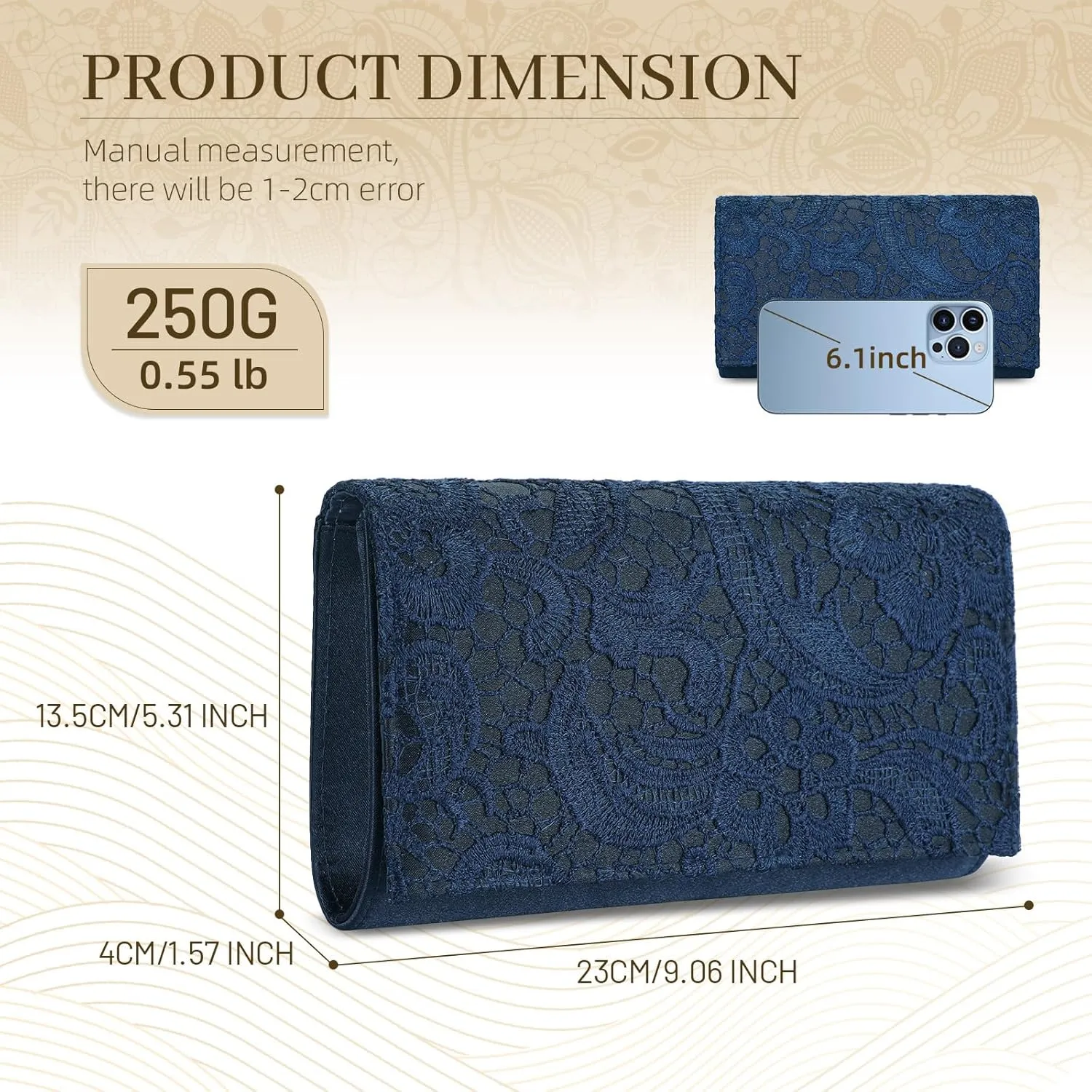 UBORSE Elegant Floral Lace Clutch Purses for Women Evening Handbag Envelope Clutch Bag Wedding Prom Party Purses
