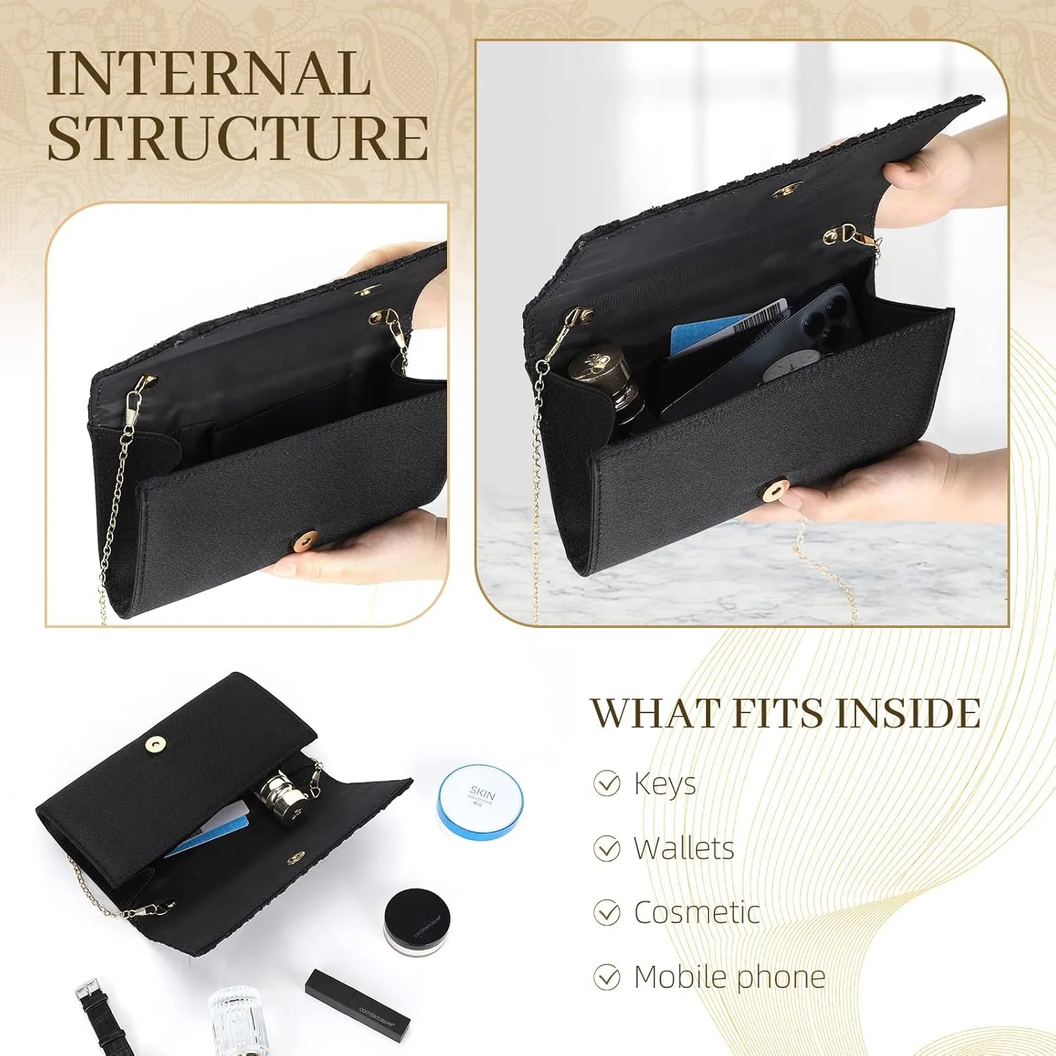 UBORSE Elegant Floral Lace Clutch Purses for Women Evening Handbag Envelope Clutch Bag Wedding Prom Party Purses