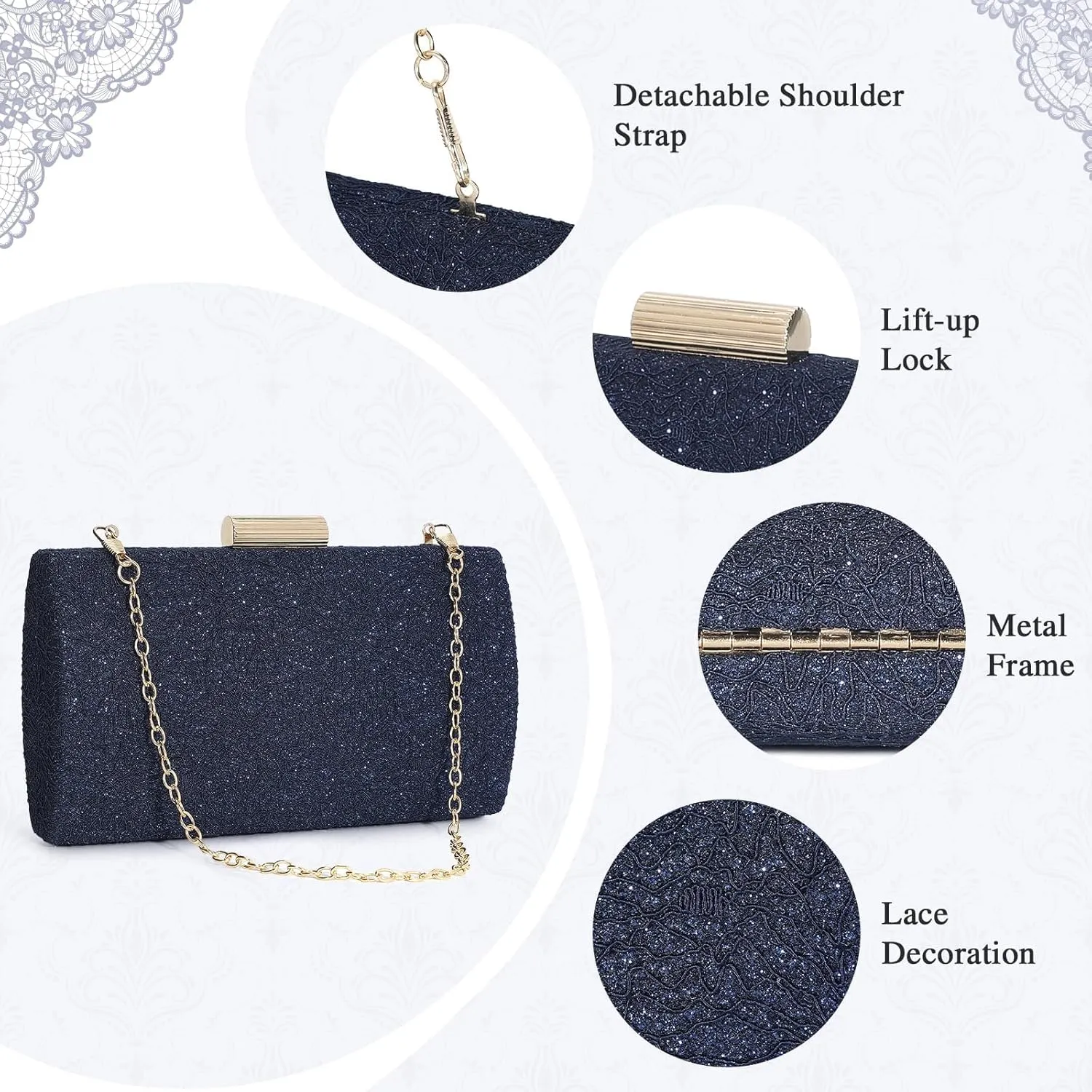 UBORSE Evening Bag Lace Clutch Purse for Women Formal Elegant Envelope Wedding Party Cocktail Crossbody Shoulder Bag