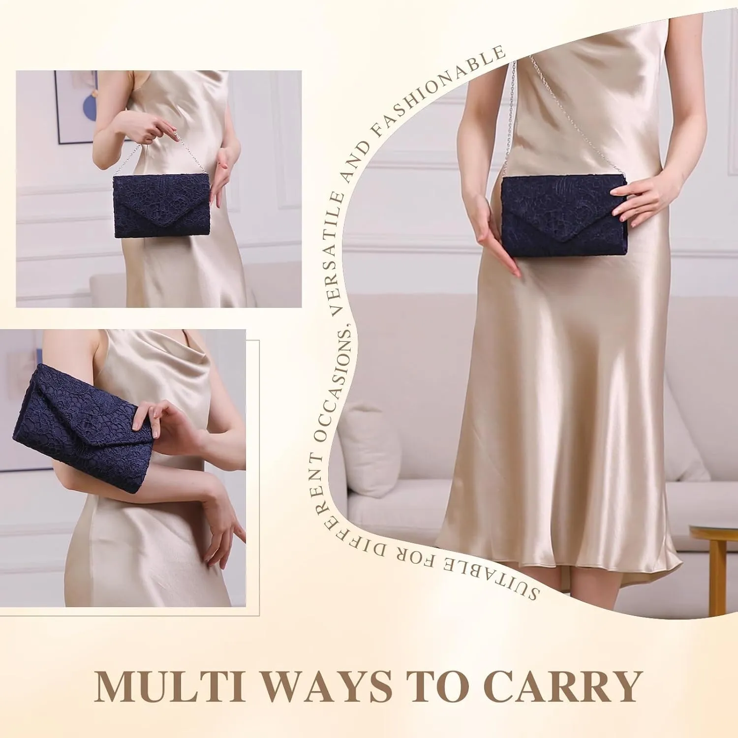 UBORSE Evening Bag Lace Clutch Purse for Women Formal Elegant Envelope Wedding Party Cocktail Crossbody Shoulder Bag