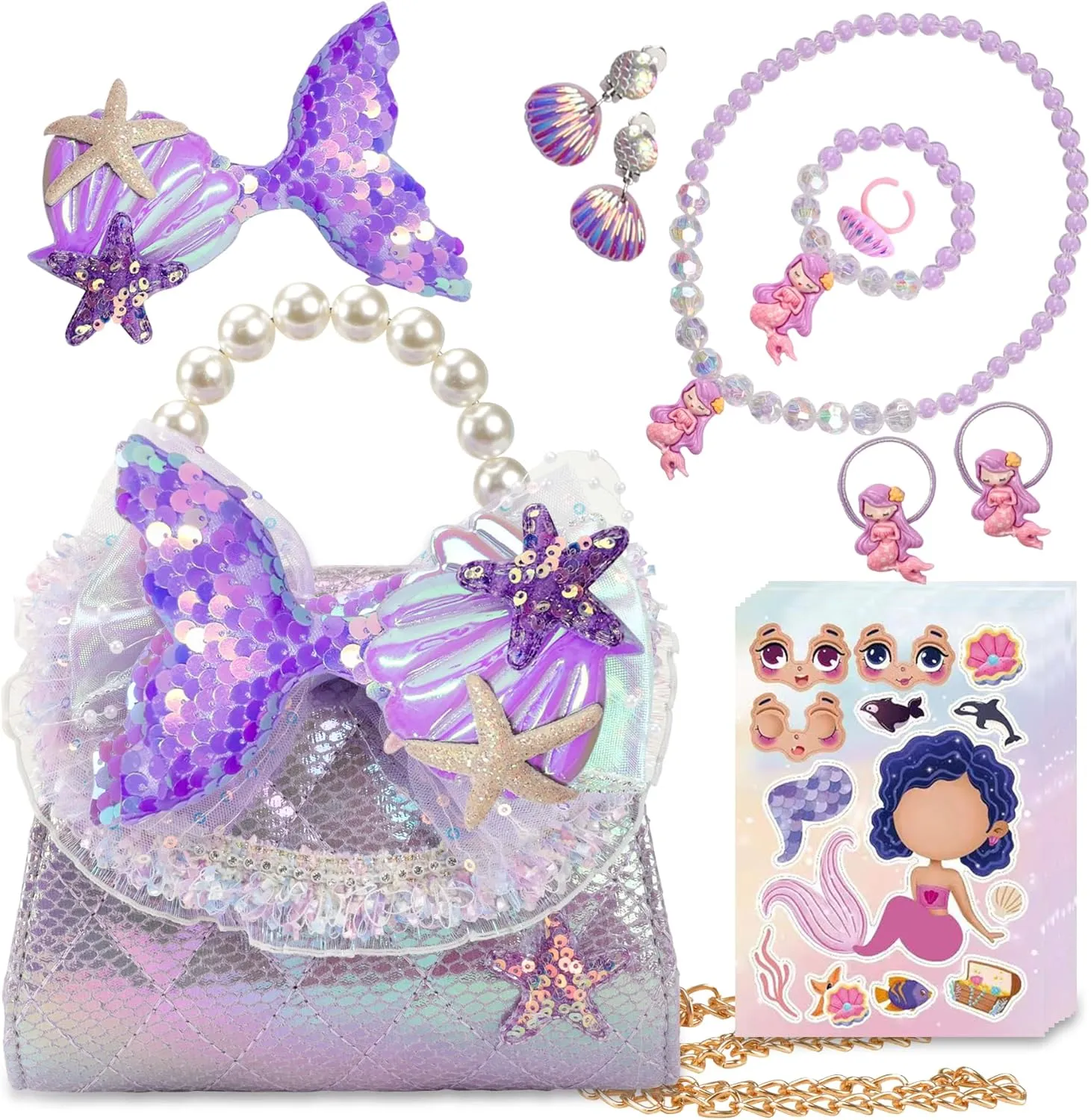Unicorn Mermaid Purse for Little Girls,Toddler Handbag with Kids Dress up Jewelry Set,Gifts for Birthday Xmas