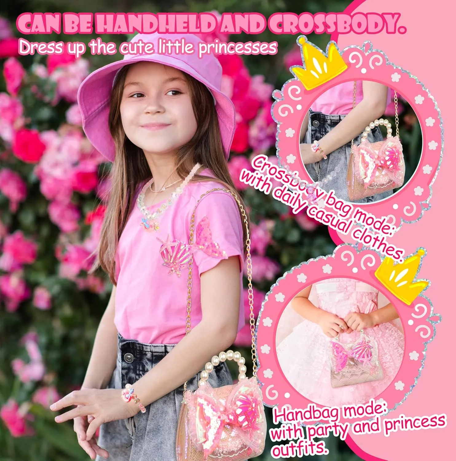 Unicorn Mermaid Purse for Little Girls,Toddler Handbag with Kids Dress up Jewelry Set,Gifts for Birthday Xmas