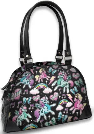 Unicorns Pony Rainbows Scene Tattoo Vegan Bowling Purse Handbag