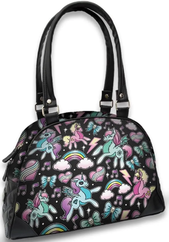 Unicorns Pony Rainbows Scene Tattoo Vegan Bowling Purse Handbag