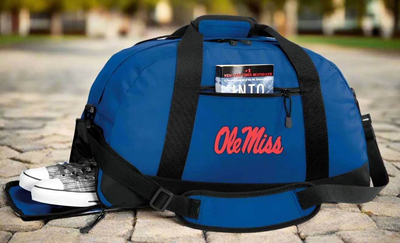 University of Mississippi Duffel Bag Suitcase - Ole Miss Gym Bags w/SHOE POCKETS (Royal)