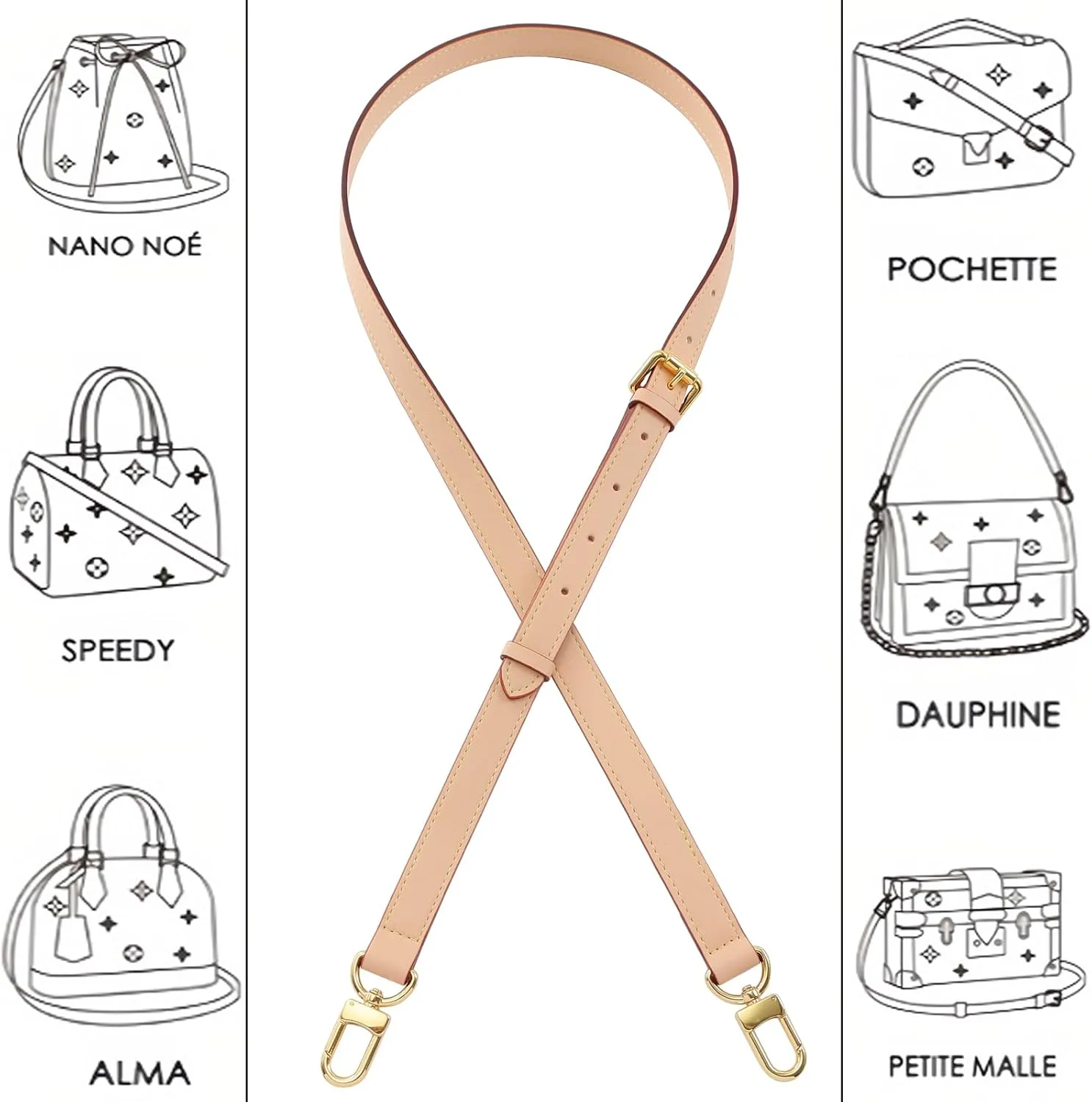Vachetta Leather Strap Adjustable Crossbody Strap for Small Bags Pochette Mini NM Eva Favorite PM MM Nano Speedy
