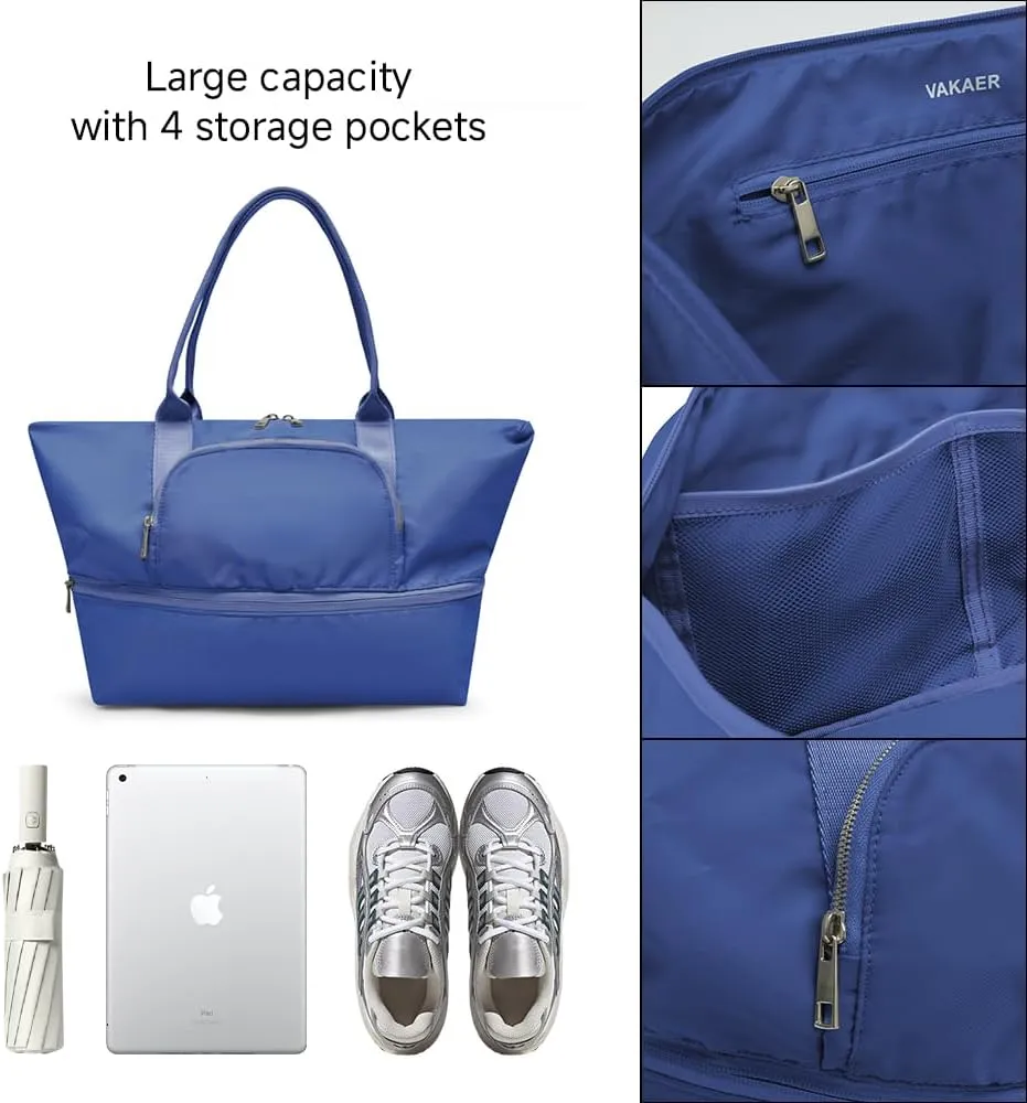 VAKAER Women's Tote Bag Carry on Bag with Luggage Sleeve Travel Duffel Weekender Overnight Expandable Bags for Sports Gym
