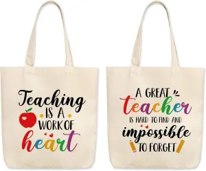 Vansolinne Teacher Appreciation Tote - 15''x16'' Canvas Tote Bag - Grateful End of Semester, Retirement, Thanksgiving, Christmas Gifts 2PCS