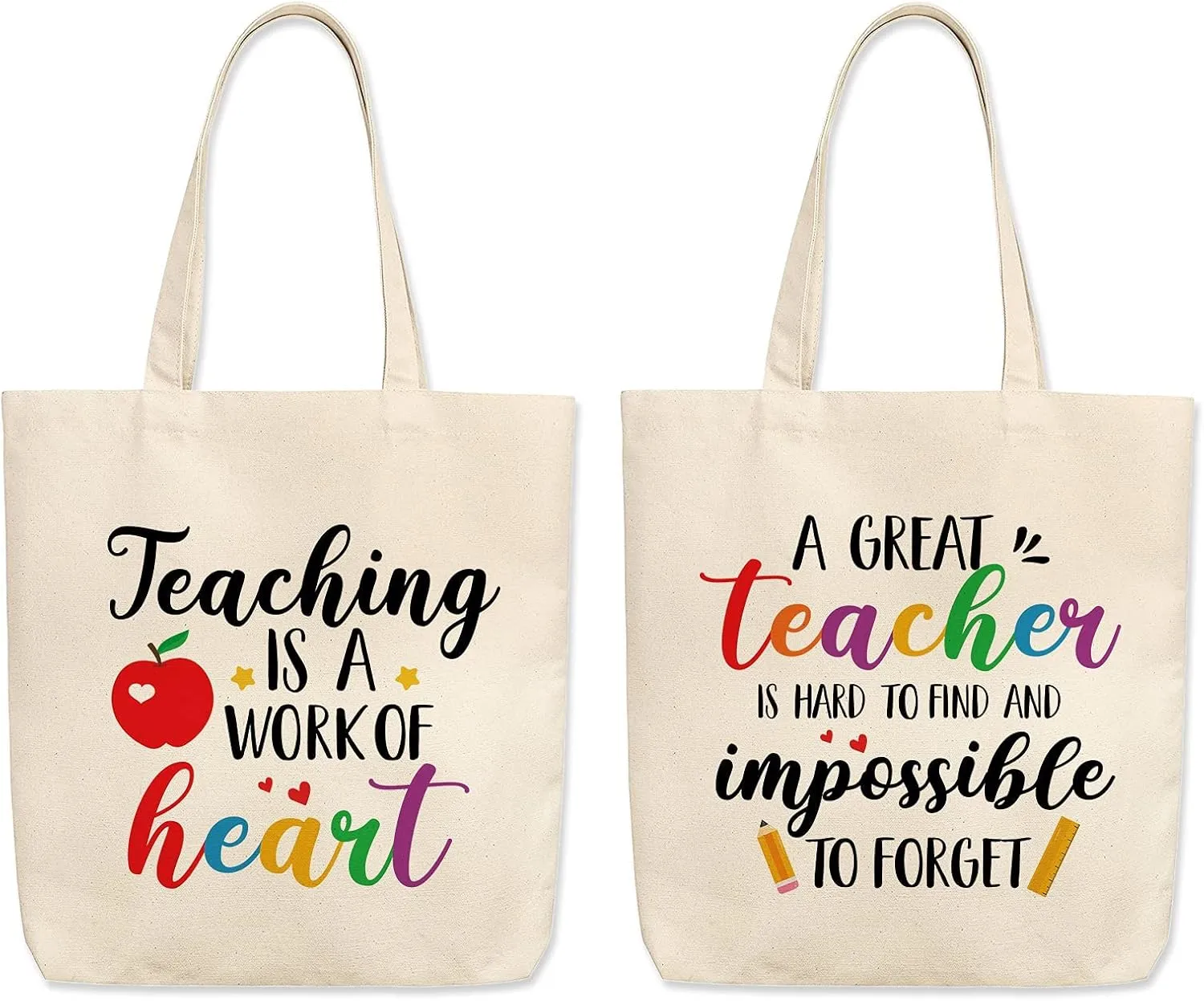 Vansolinne Teacher Appreciation Tote - 15''x16'' Canvas Tote Bag - Grateful End of Semester, Retirement, Thanksgiving, Christmas Gifts 2PCS