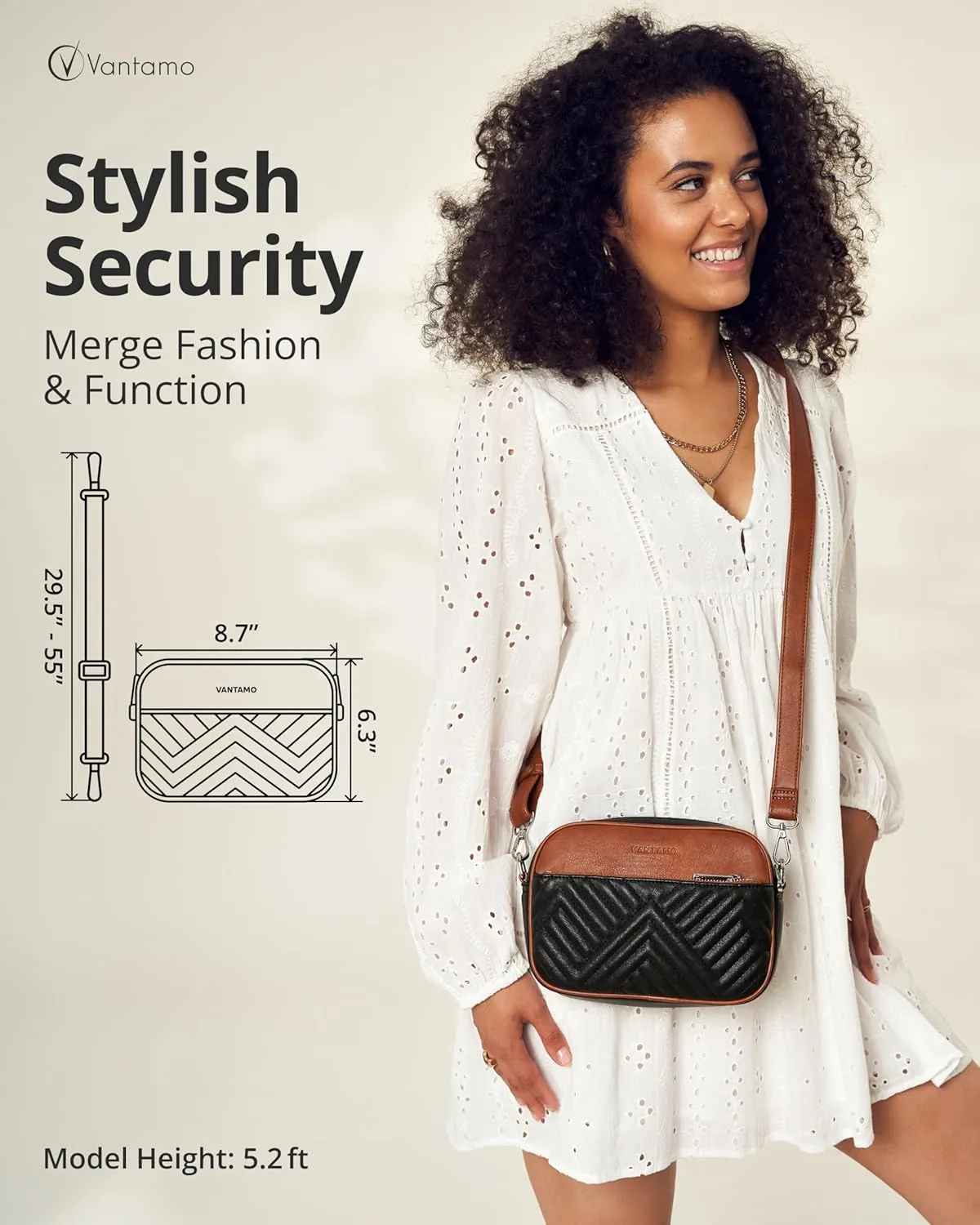 Vantamo Crossbody Bags For Women with Adjustable Strap, Premium PU Leather Purses for Women, Anti-Pickpocket Clip & Gift Box