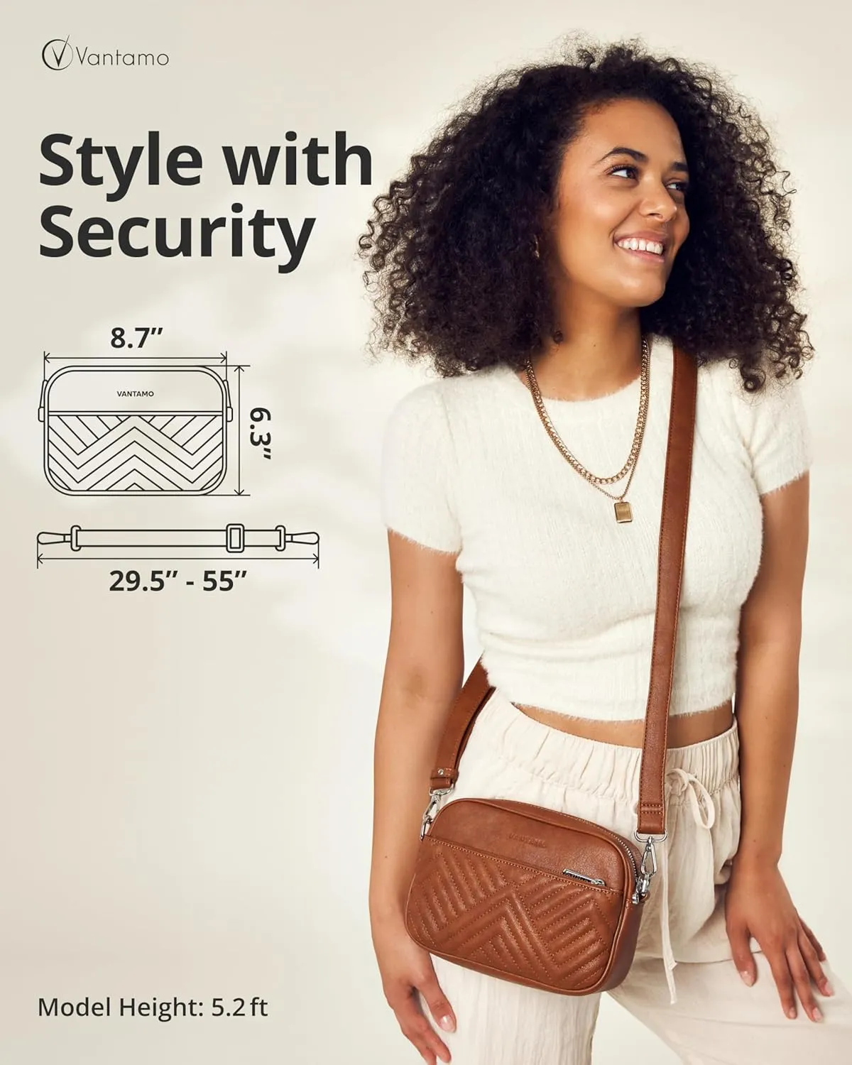 Vantamo Crossbody Bags For Women with Adjustable Strap, Premium PU Leather Purses for Women, Anti-Pickpocket Clip & Gift Box