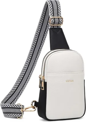 VATAN Small Sling Bag Women's Crossbody Fanny Packs Leather Crossbody Bags for Women (A-Black with White)