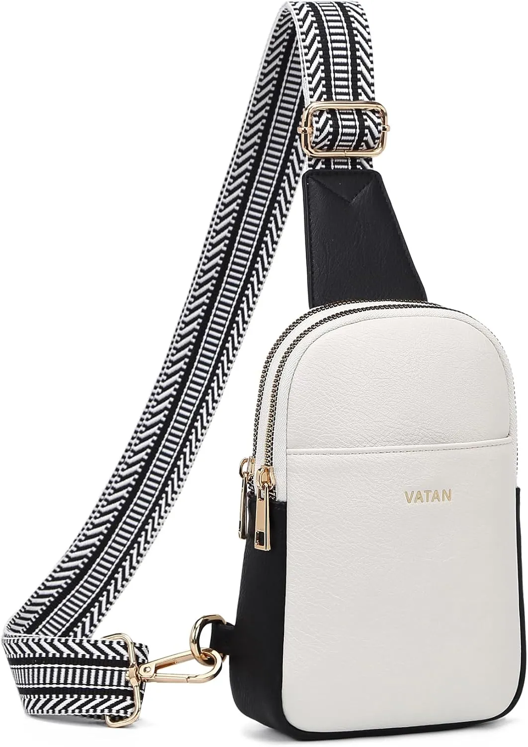 VATAN Small Sling Bag Women's Crossbody Fanny Packs Leather Crossbody Bags for Women (A-Black with White)