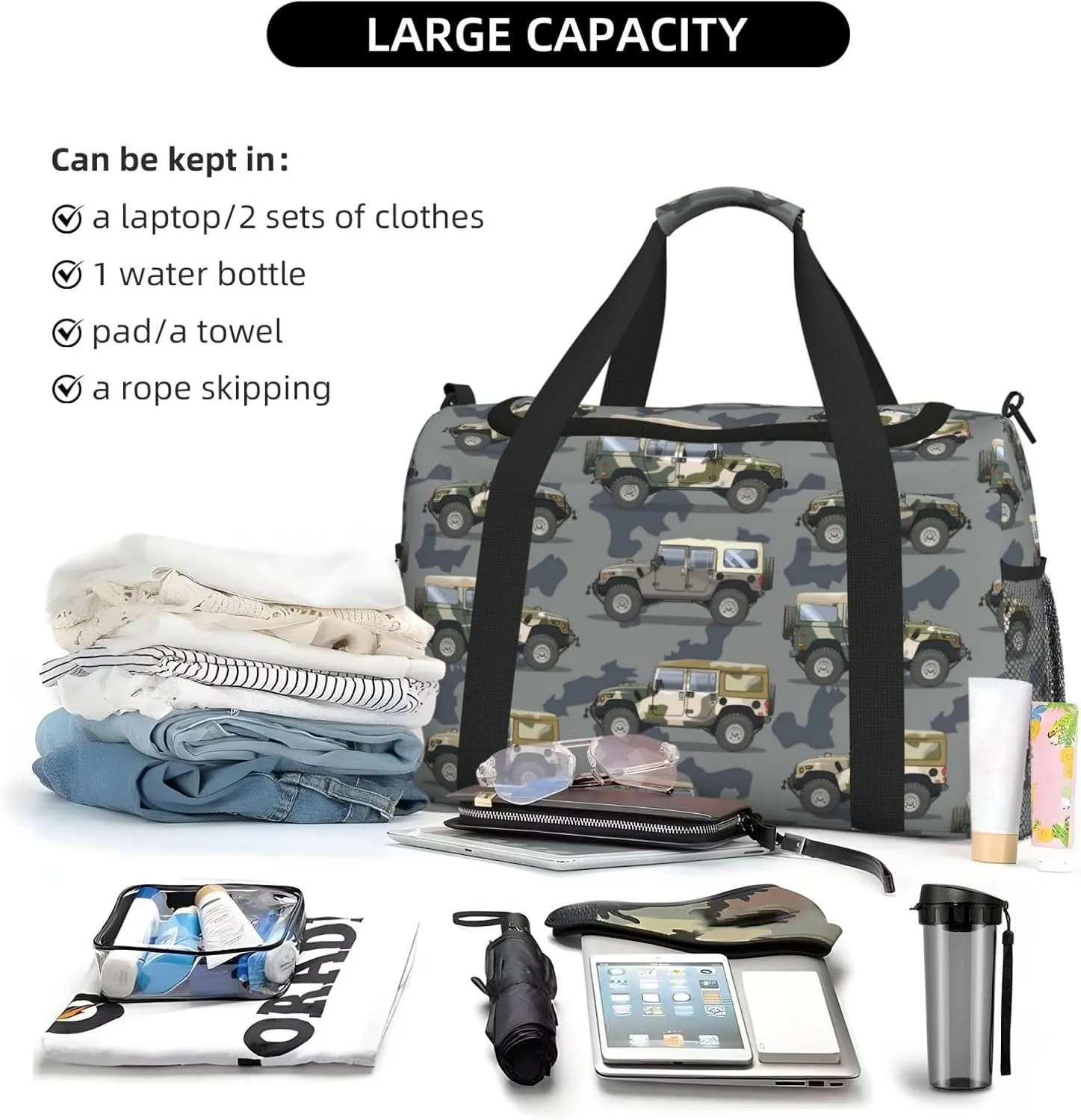Vehicles Car Duffle Bag Foldable Travel Tote Bag Carry On Large Weekender Overnight Bags Waterproof Gym Bag For Women Men
