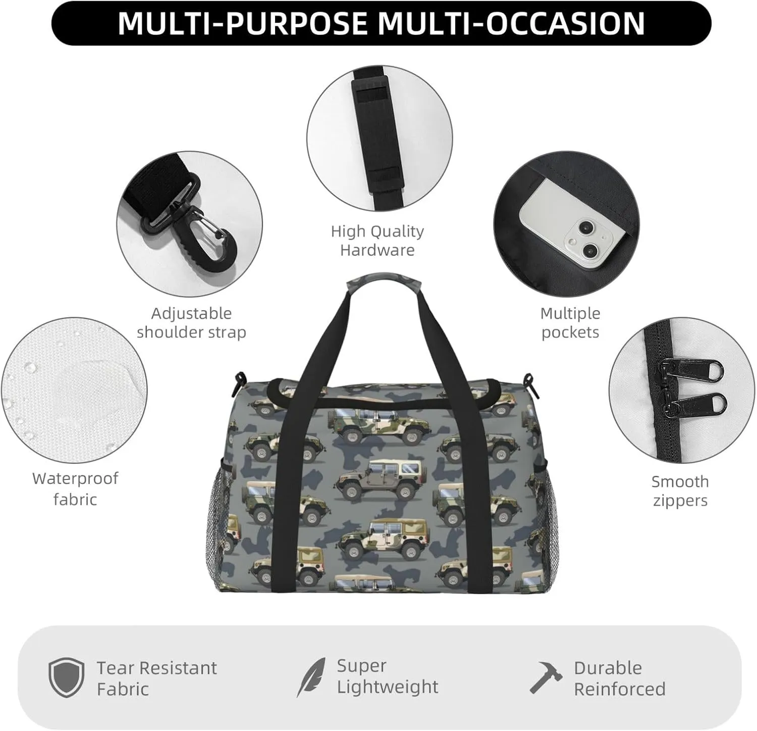Vehicles Car Duffle Bag Foldable Travel Tote Bag Carry On Large Weekender Overnight Bags Waterproof Gym Bag For Women Men