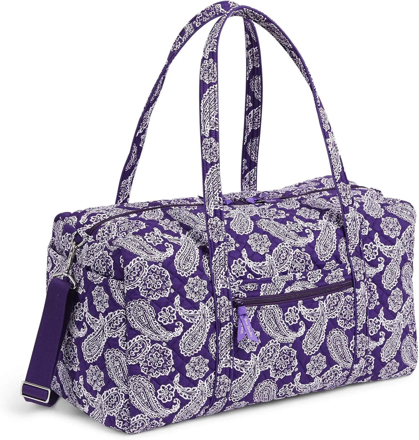 Vera Bradley Women's Cotton Collegiate Large Travel Duffle Bag (Multiple Teams Available), Texas Christian University Purple/White Bandana, One Size