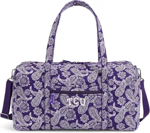 Vera Bradley Women's Cotton Collegiate Large Travel Duffle Bag (Multiple Teams Available), Texas Christian University Purple/White Bandana, One Size