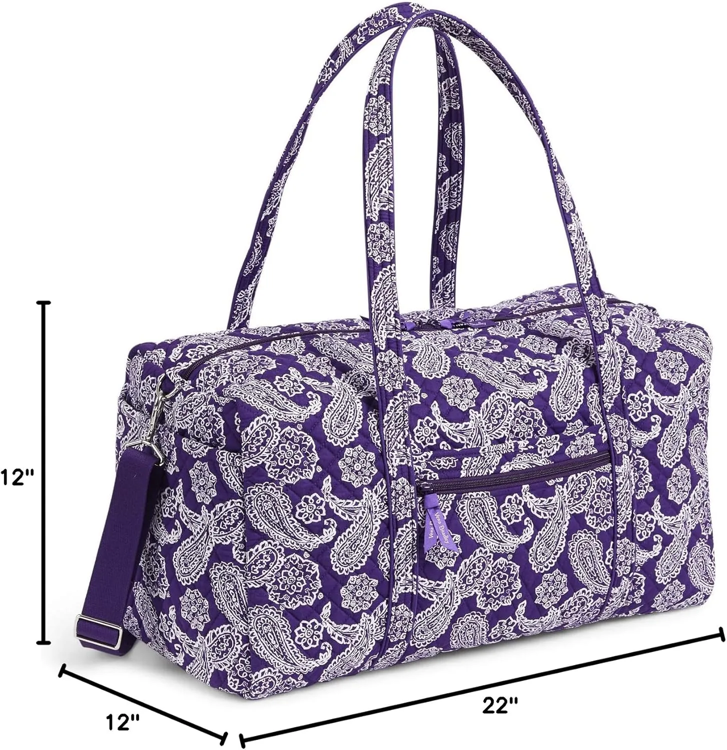 Vera Bradley Women's Cotton Collegiate Large Travel Duffle Bag (Multiple Teams Available), Texas Christian University Purple/White Bandana, One Size