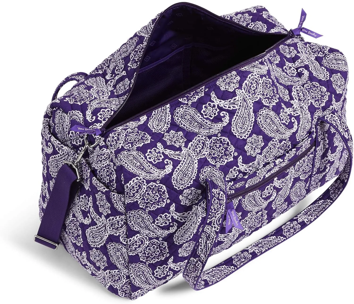 Vera Bradley Women's Cotton Collegiate Large Travel Duffle Bag (Multiple Teams Available), Texas Christian University Purple/White Bandana, One Size